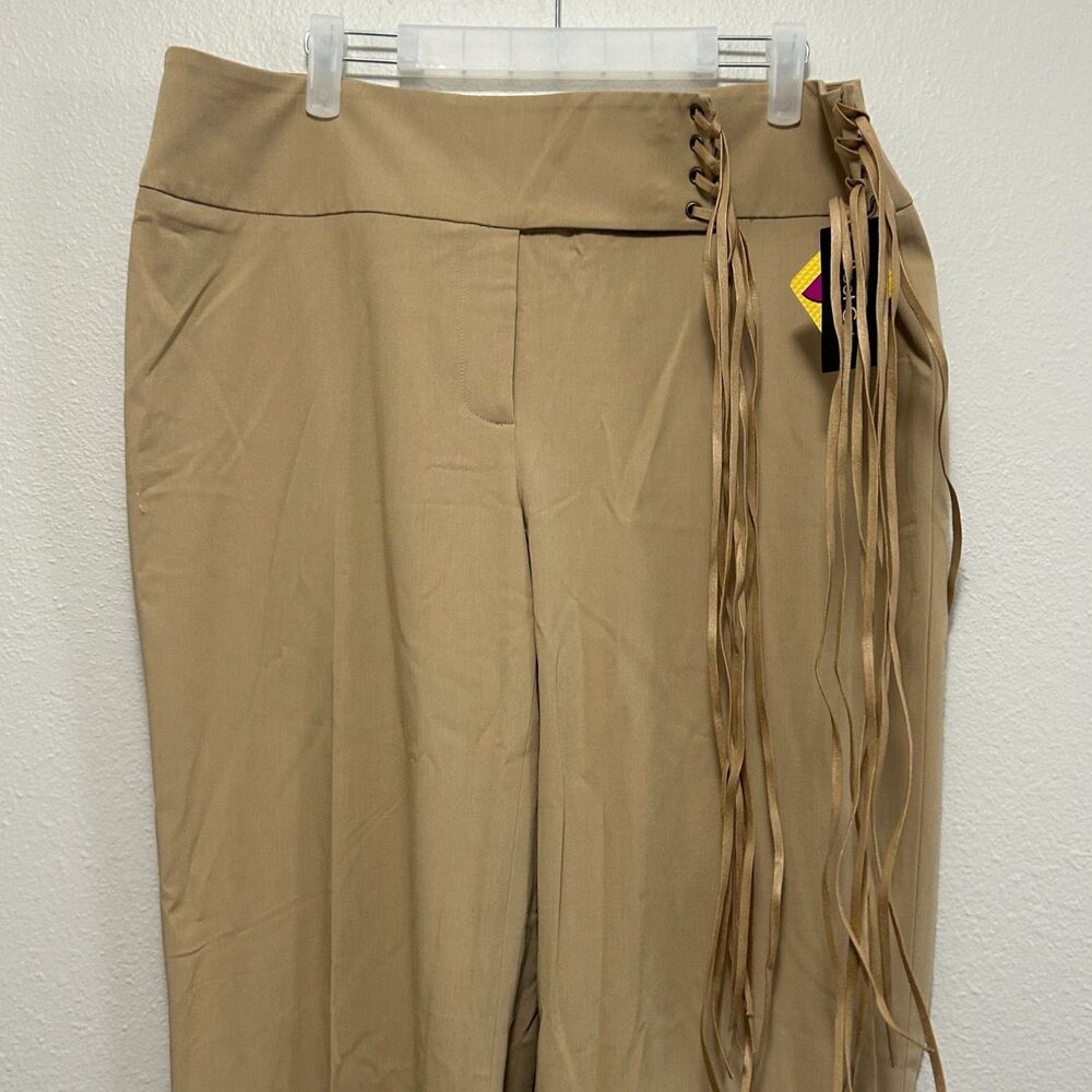 Apostrophe Stretch Bootcut Pants Womens Size 14 Tan Lace Up Fringe NWT